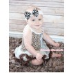 Leopard Baby Halter Jumpsuit Cream White Brown Pettiskirt With 1st Sparkle White Birthday Number Print With White Headband Leopard Satin Bow JS3427